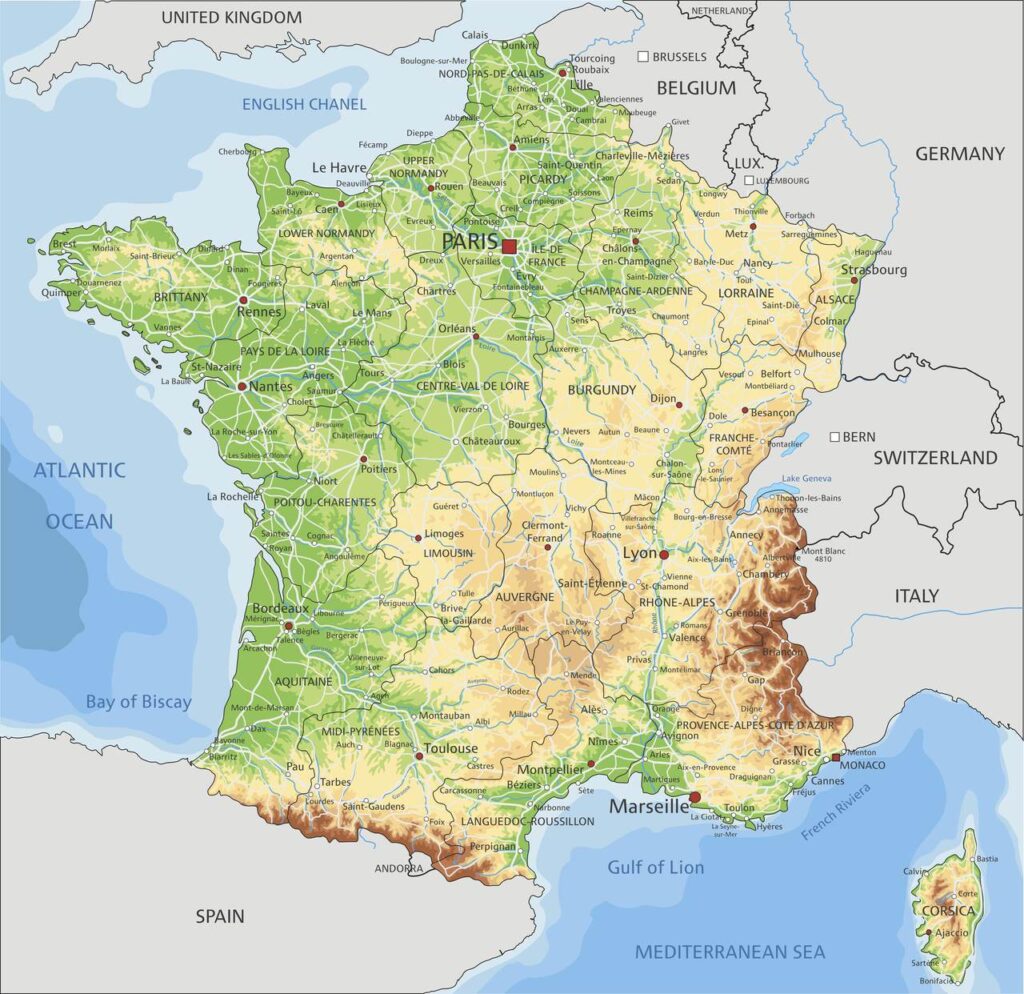 Geograficzna mapa Francji